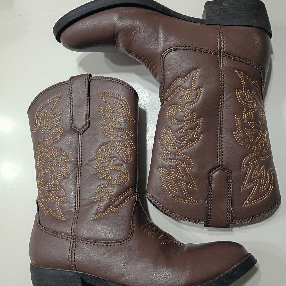 Deer Stags Brown Kids Western Cowboy Boots with Tan Stitching